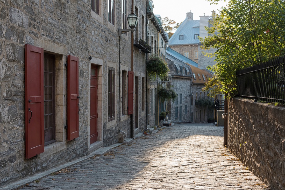 Morning light on the cobblestones of rue du Petit Champlain before the crowds arrive