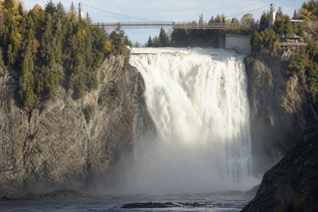 Montmorency Falls thundering below the suspension bridge just outside Quebec City